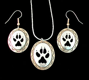wolf paw pendant necklace earrings brass silver
